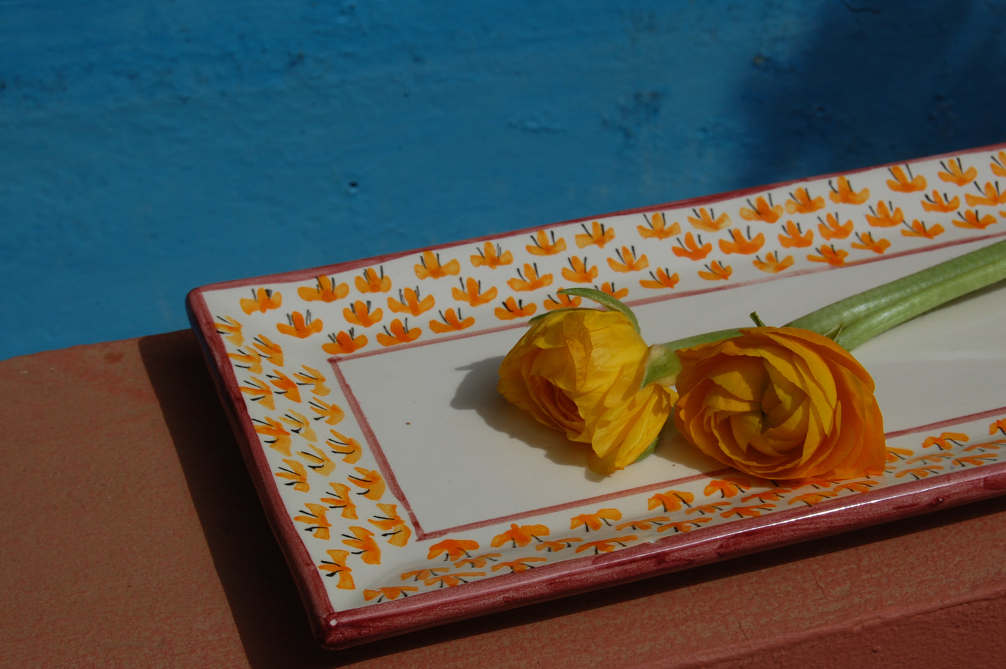 Fuente rectangular mosca naranja